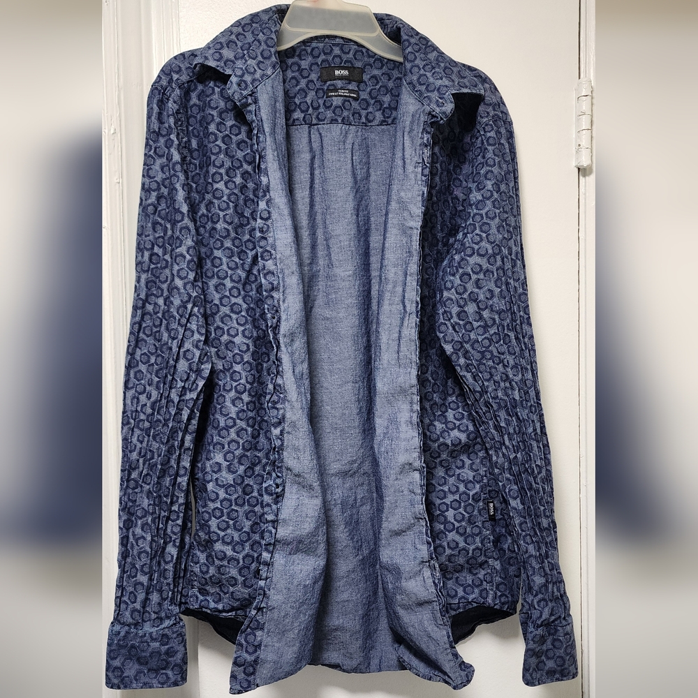 Boss Blue Patterned Casual Button Down Shirt